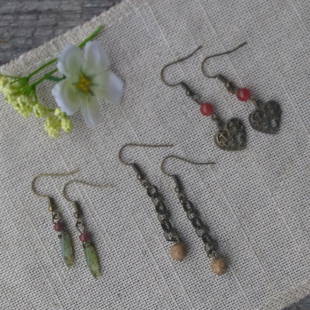 HAND MADE earrings, set of 3 made w/natural stones